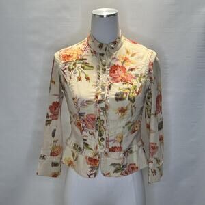 Elevenses Jacket Womens 0 Floral Print Button Front Peplum Hip Anthropologie